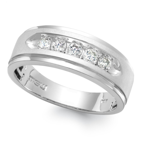 Macy’s Men's Five-Stone Diamond Ring in 10k White Gold (1/2 ct. t.w.)